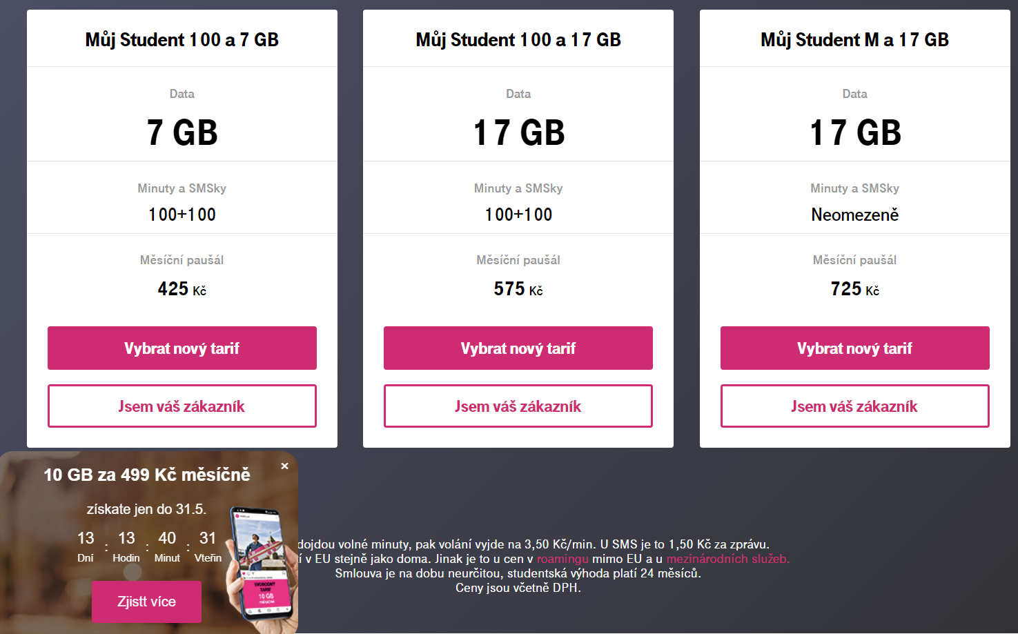 T-Mobile nastavuje nevýhodný tarif Mobil S za 650,- po ukončení studentského tarifu